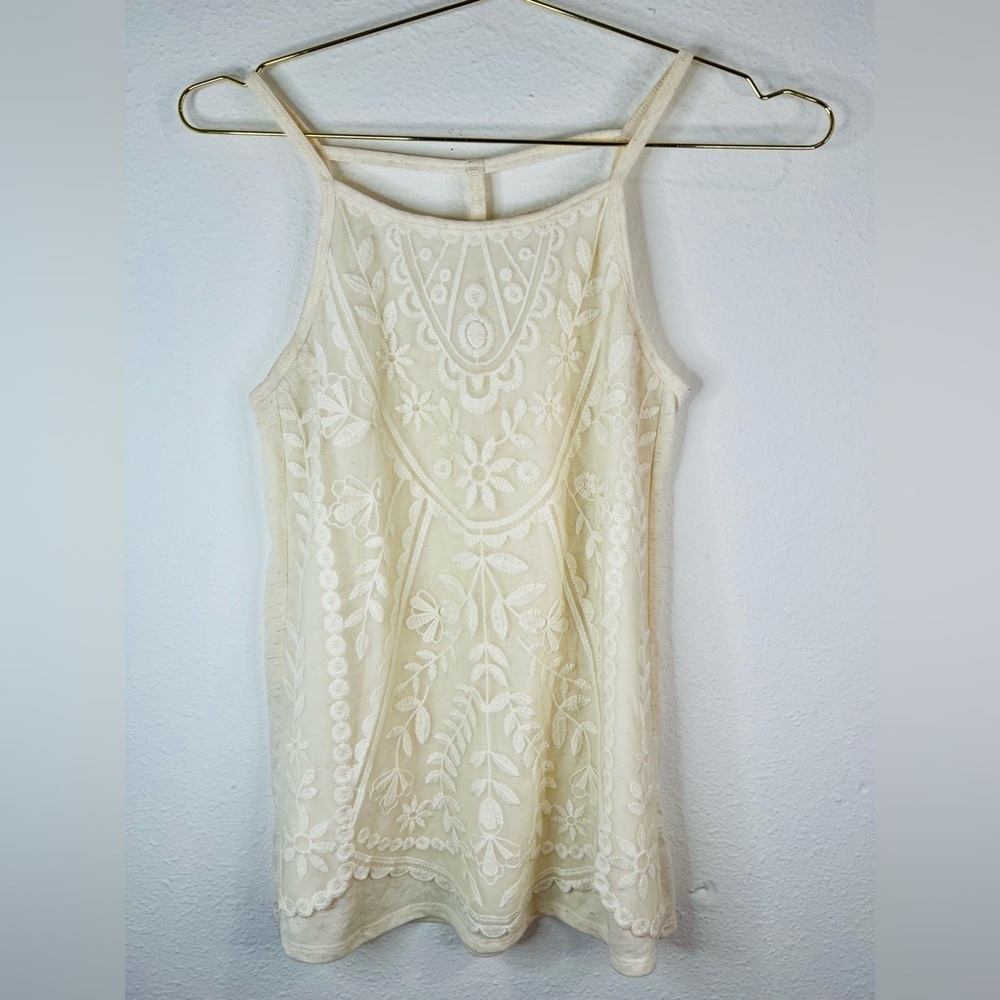 Rewind Women’s Small Ivory Embroidered Tank Top Boho Sleeveless Floral Detail - Picture 3 of 15